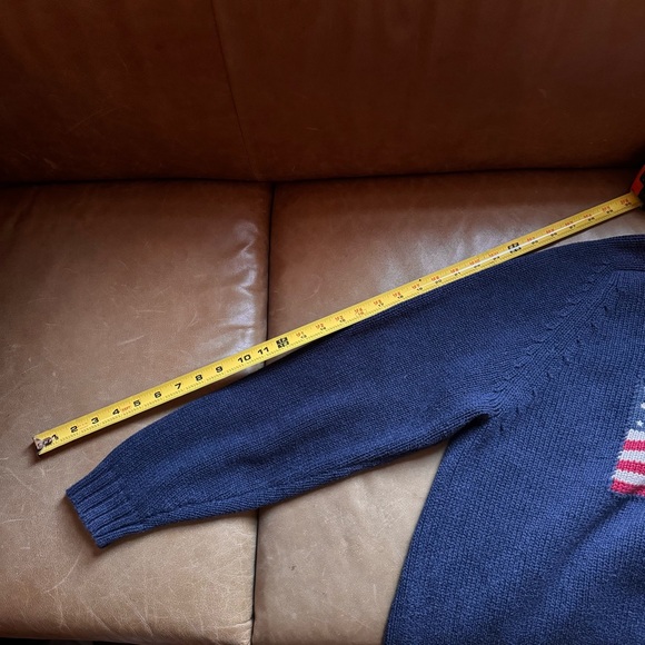 Land’s End Vintage USA Flag Motif Blue Crewneck 100% cotton Sweater 4th of July - Picture 9 of 10